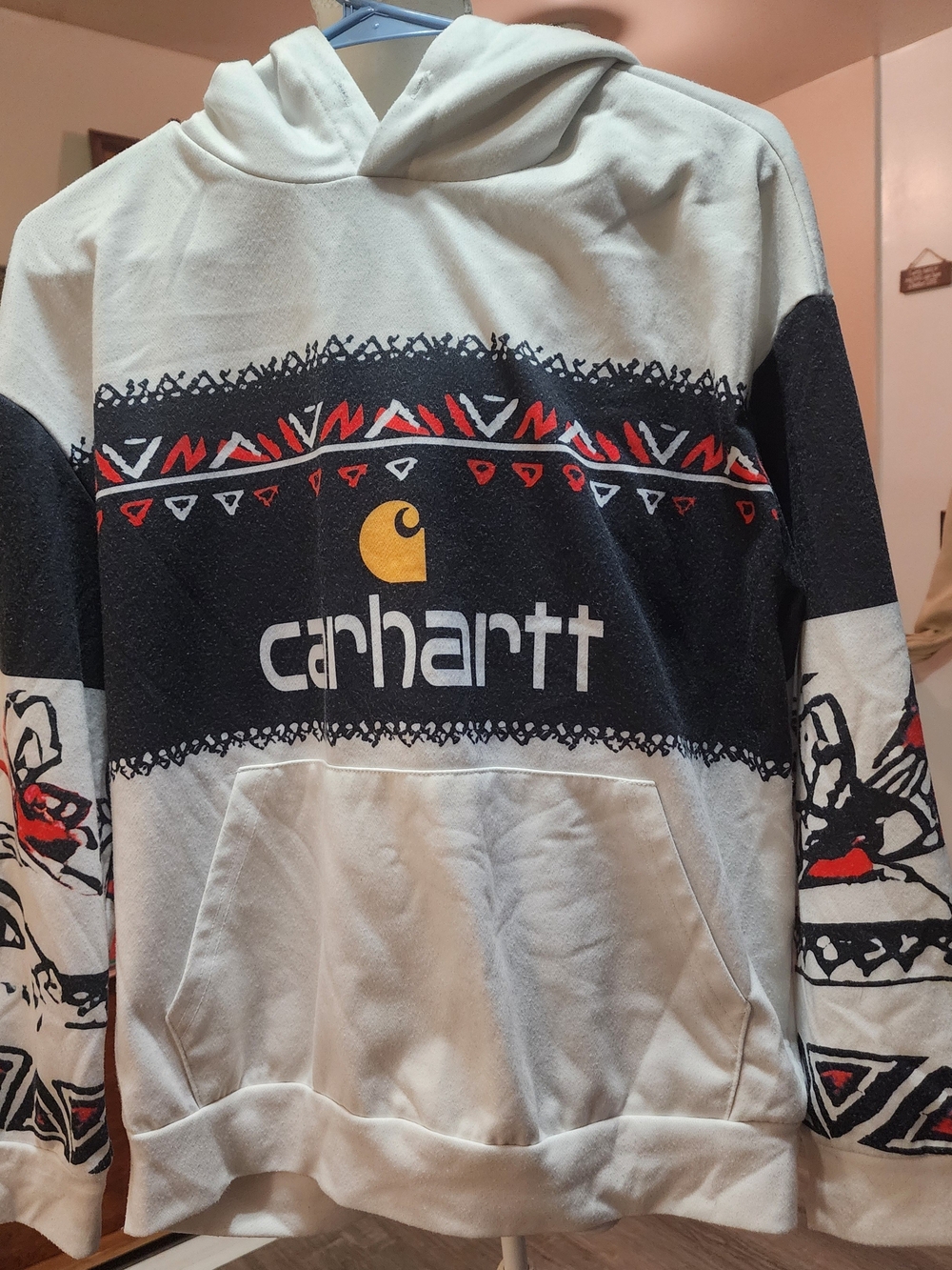 Carhartt Men's White Patterned Logo Hoodie Sz Small